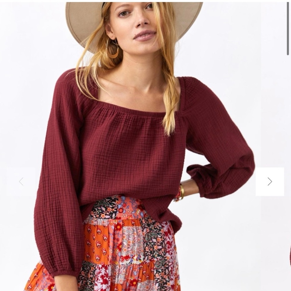 Anthropologie Cloth & Stone Jovie blouse red cranberry wine burgundy 3/4 sleeve